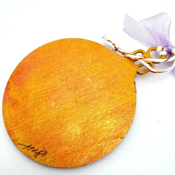 Handcrafted Ornament OOAK Vintage-Inspired Collage Gold Flower & Purple Accents - Picture 5 of 7